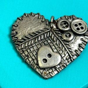 Silver Heart Pendant with Button Design Vintage Marcie USA Pewter Heart